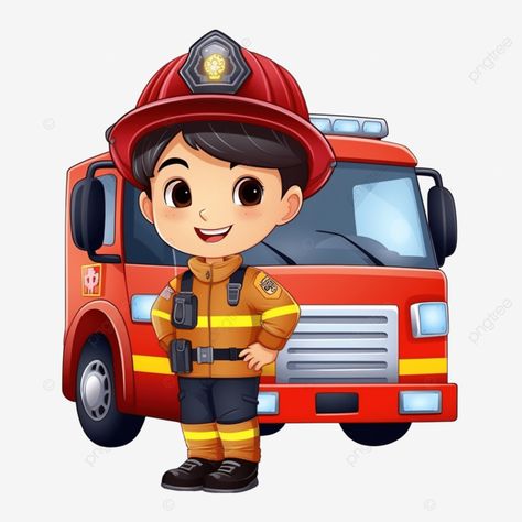 firefighter character with fire truck Fireman Clipart, Firefighter Clipart, Free Png, Fire Trucks, Firefighter, Graphic Resources, Trucks, Branding, Clip Art