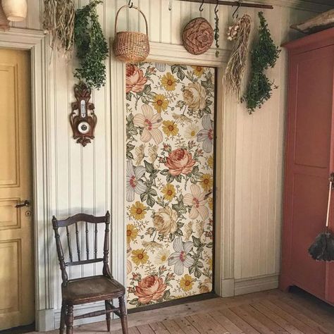 PRICES MAY VARY. Full Size: 29.92"x78.74"/76cmX200cm. The door mural is cut into 2pcs for easy installation. Material: Leather effect textured vinyl, easy to install. Before order this door sticker, please measured the size of your door to ensure they will fit for your door. Just Peel and Stick. Easy to cut with sharp utility knife, without extra glue, easy installstion, no deform, no peeling. Please note that this product is not suitable for use on frosted and textured surfaces, which will caus Bifold Door Wallpaper, Art Above Door, Peel And Stick Wallpaper Door, Wallpapered Doors Ideas, Wallpaper Kitchen Cabinets Doors, Boho Sliding Door, Decorate Closet Doors, Wallpaper On Closet Doors, Hallway Doors Painted