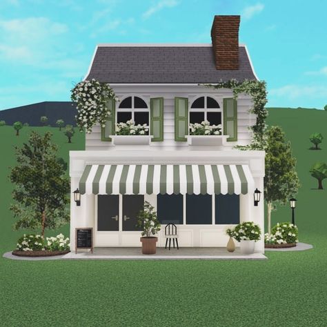 Bloxburg House on Instagram Roblox City Ideas, Bloxburg Cafe Ideas Outside, Bloxburg House With Layout, Bloxburg Summer Builds, Bloxburg Mini Town Layout, Bloxburg Small Town Layout, Bloxburg Boutique, Town Ideas Bloxburg, Bloxburg Cafe Decals Codes