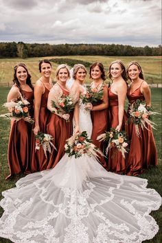 Wedding Western Bridesmaids, Brides Maids Fall Dresses, Rust Bridesmaid Dress Fall Wedding, Cinnamon Wedding Color Scheme Bridesmaid Dress, Country Chic Wedding Bridesmaid Dresses, Chiffon Terracotta Wedding, Western Bridesmaid Dresses Burnt Orange, Cinnamon And Sage Wedding Colors, Country Wedding Maid Of Honor Dresses