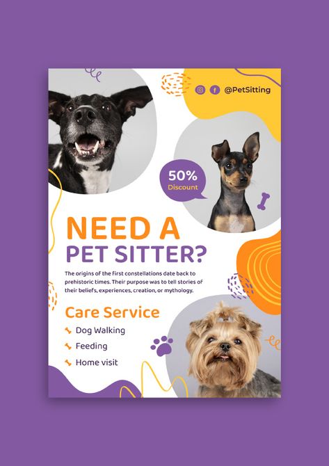 Pet Sitter Flyer, Pet Poster Design, Pet Sitting Flyer, Mustang Decor, Pubmats Ideas, Service Poster, Pet Sitting Business, Animal Photoshoot, Church Media Design