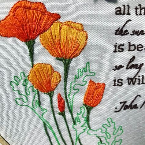 California Poppy Embroidery, Embroidery Poppies, California Embroidery, Embroidery Poppy, Embroidered Poppies, Embroidered Poppy, Levi Jacket, California Wildflowers, Fabric Stitching