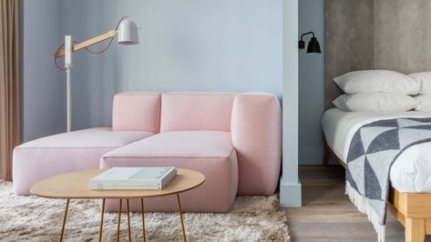 Leman Locke hotel Amsterdam Hotels, Apartemen Studio, Pink Couch, Light Hardwood Floors, Interior Minimalista, Hotel Apartment, W Hotel, Hotel Interiors, Design Hotel