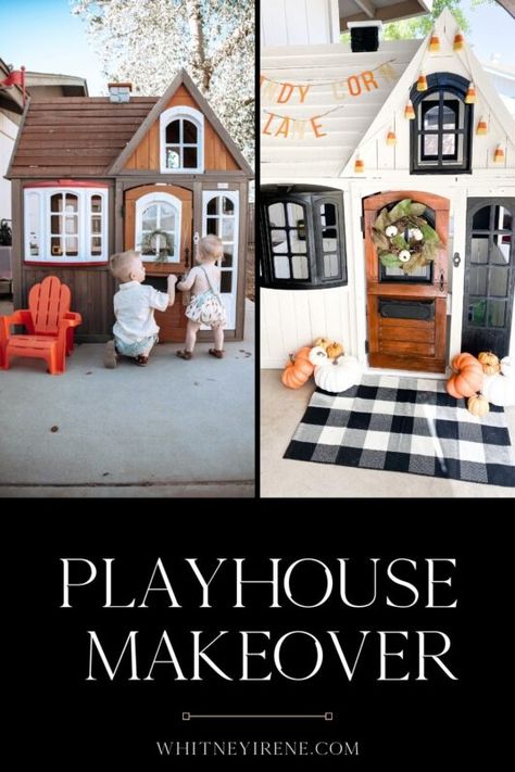 Kidcraft Forest View Playhouse, Kidscraft Playhouse, Wood Playhouse Makeover, Kids House Playhouses, Outdoor Playhouse Makeover, Kidkraft Playhouse Makeover, Playhouse Inspiration, Kids Playhouse Makeover, Diy Playhouse Makeover