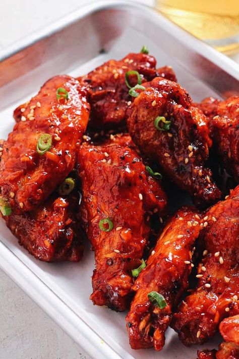 Sweet and Spicy Gochujang Wings - Whisper of Yum Korean Crispy Chicken, Gochujang Wings, Lava Sauce, Whisper Of Yum, Honey Rice, Wings Recipe Baked, Best Chicken Dishes, Tiffin Recipe, Spicy Rice