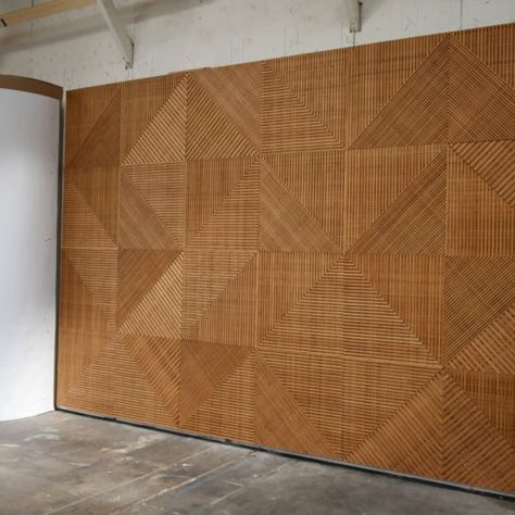 Plyboo Fractal | Robin Reigi Isosceles Triangle, Rattan Design, Rattan Wall, Wooden Wall Panels, Mid Century Living, Acoustic Wall Panels, Acoustic Wall, Wall Finishes, Materials And Textures