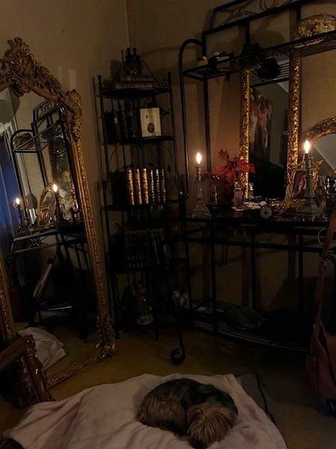 Dark Academia Rooms Bedrooms, Dark Aethstetic House Decor, Living Room Aesthetic Vintage Dark, Dark Room Aesthetics, Lovecore Room Decor, Demon Room Aesthetic, Black Academia Bedroom, Dark Fantasy Bedroom Aesthetic, Dark Girly Room Aesthetic