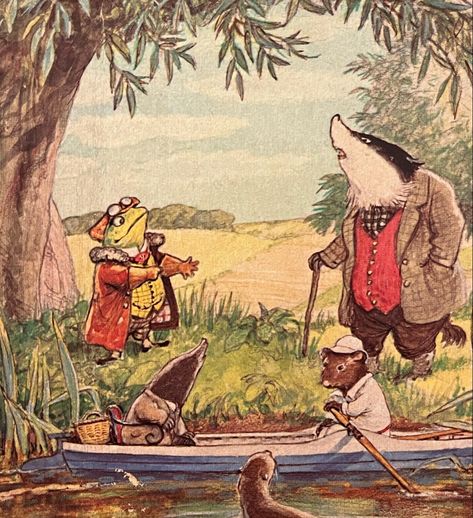 Watercolor illustration of the wind in the willows of a badger and a toad by the river, by Ernest H.Shepard Ernest Shepard Illustration, Ernest Howard Shepard Winnie The Pooh, Ernest H Shepard, E H Shepard Illustrations, E. H. Shepard, Ernest Shepard, Space Angels, Childlike Wonder, The Wind In The Willows