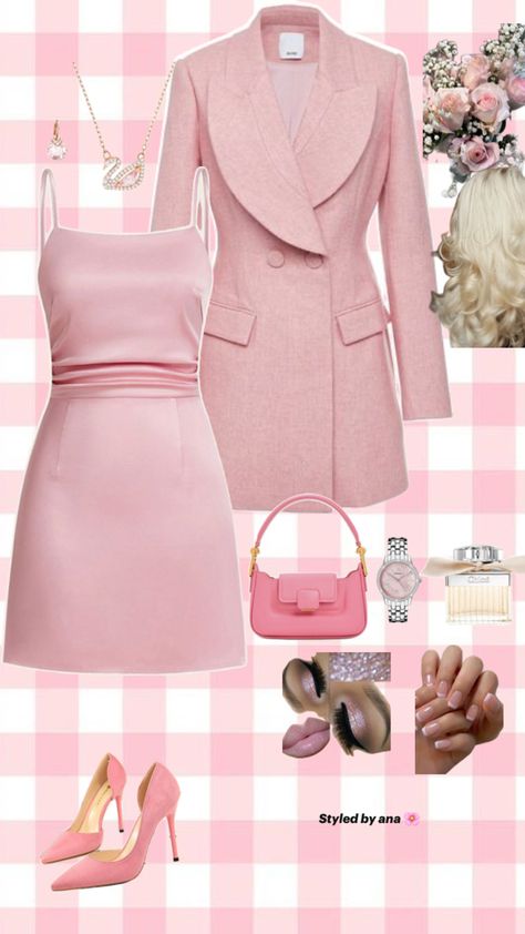 Lovely pink dress paired with a chic jacket and matching shoes creating a fashionable and elegant look. #PinkPerfection #ElegantFashion #ChicInPink #PinkOutfitInspo #FashionableElegance #ClassyInPink #PinkVibes #SophisticatedStyle #GlamInPink #PinkAccessories Pink Business Casual Outfits, Pink Office Outfit, Pink Outfit Inspiration, Rich Girl Style, Mexican Style Dresses, Rich Girl Outfits, Aesthetic Wardrobe, College Wardrobe, Chic Jacket