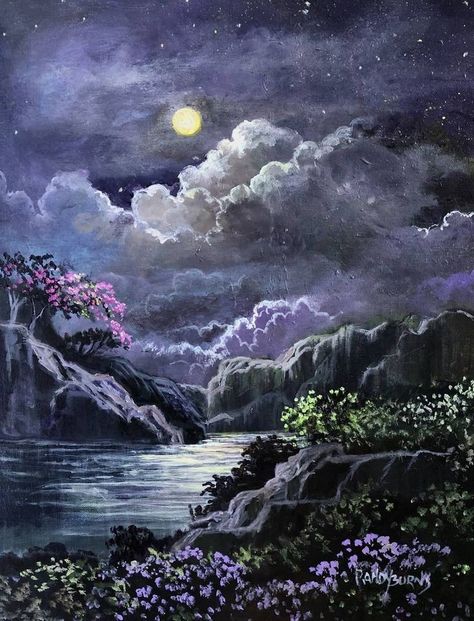 Randy Burns, Southern Artist, Acrylic Landscape, Night Landscape, Arte Inspo, Ethereal Art, Dreamy Art, Malbec, Spiritual Art