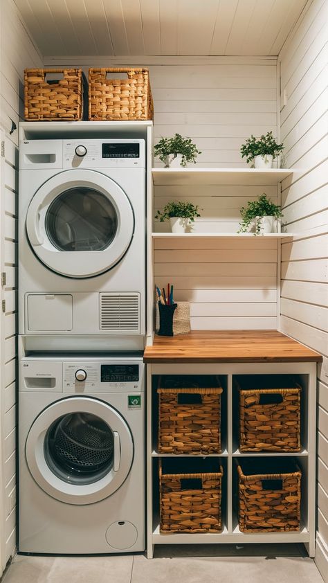 9 Stackable Small Laundry Room Ideas – The DIY Desire Laundry Room And Utility Room Ideas, Stackable Laundry In Kitchen, Stackable Washer Dryer Laundry Room Bath, Laundry Room Design Apartment, Small Home Laundry Room, Small Utility Room Decor, Street Apartment Decor, Tiny Laundry Room With Stackable Washer And Dryer, Small Laundry Room Ideas Stackable Diy