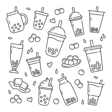 Easy Boba Drawings, Boba Tea Drawing Easy, Boba Illustration Cute, Simple Boba Drawing, Boba Tea Clipart, Boba Tattoo Drink, Boba Cup Drawing, Boba Drawing Aesthetic, Cute Boba Coloring Pages