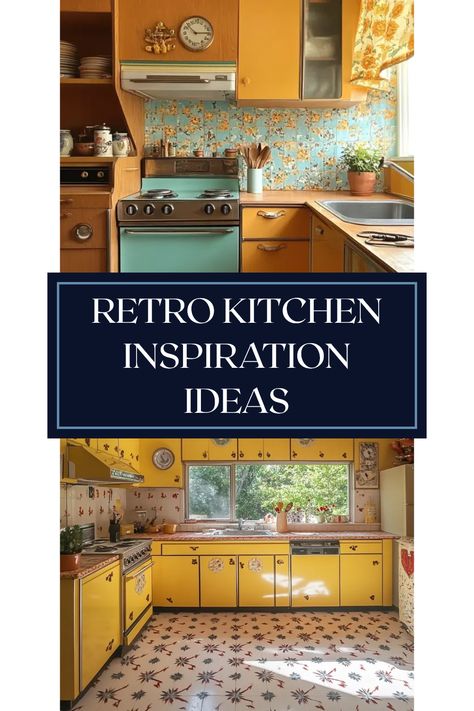 Looking to add some charm to your cooking space? Discover a collection of retro and vintage kitchen inspiration ideas that celebrate old-school aesthetics and timeless cooking classics. From colorful décor to vintage accessories, you'll find everything needed to create a cozy and inviting kitchen atmosphere. These suggestions cater to culinary enthusiasts wanting to blend nostalgia with practicality. Bring back the magic of yesteryears to your recipe time with unique touches and inspired décor choices that'll leave your tastes tingling for more. Vintage Kitchen Paint Colors, 70s Kitchen Aesthetic, Practical Magic Kitchen, Retro Kitchen Ideas Vintage, Vintage Kitchen Aesthetic, Old School Kitchen, 80s House Interior, 1960 Kitchen, 40s Kitchen