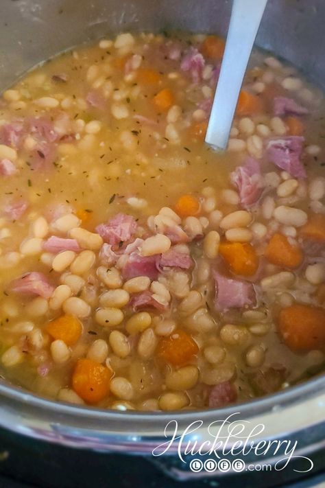 Instant Pot Ham and Navy Bean Soup - HUCKLEBERRY LIFE Instant Pot Ham And White Bean Soup, Instant Pot Navy Beans And Ham Hocks, Instant Pot 15 Bean Soup With Ham Bone, Instant Pot Ham Hock And Beans, Instant Pot Navy Bean Soup With Ham, Instapot Navy Beans And Ham, Pressure Cooker Bean Soup, Ham Bean Soup Instant Pot, Ham Hock And Beans Instant Pot