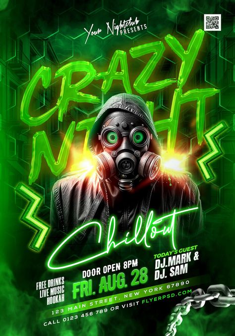 Free Flyer | Crazy Night Chillout Party Flyer PSD | Flyer PSD Spa Flyer, Christmas Flyer Template, Psd Free Photoshop, Free Psd Flyer Templates, Attract People, Flyer Free, Free Psd Flyer, Crazy Night, Restaurant Flyer