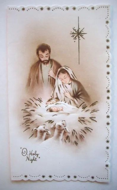 Holy Family embossed glitter vintage Christmas Greeting card *P11 Vintage Merry Christmas Images, Catholic Christmas Cards, Family Christmas Greetings, Nativity Christmas Cards, Vintage Nativity, Catholic Christmas, Vintage Christmas Greeting Cards, Nativity Christmas, Christmas Poems