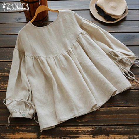 Lantern Sleeved Blouses, Casual Wear Women, Ruffle Shirt, Vintage Casual, Lantern Sleeve, Linen Top, Blouse Vintage, Cotton Blouses, Lantern Sleeves