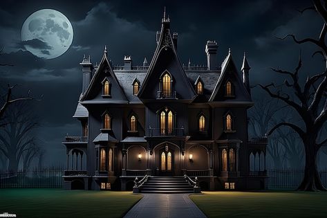 Noche de mansión de la familia addams co... | Premium Photo #Freepik #photo #casa-embrujada #renacimiento-gotico #arquitectura-gotica #casa-espeluznante Premium Photo, Ios, Collage, Halloween, Pins