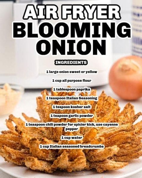 I’am beginning to think everything can be made in an air fryer AIR FRYER BLOOMING ONION https://airfryingfoodie.com/air-fryer-blooming-onion/ #247moms #iama247mom #momcoach #momminitdaily #thejuggleisreal #momlife #mops #thisismotherhood #coaching4moms #millennialmom Air Fryer Blooming Onion Recipe, Air Fryer Blooming Onion, Blooming Onion Recipe, Blooming Onion Recipes, Air Fryer Recipes Snacks, Recipes Air Fryer, Blooming Onion, Popular Appetizers, Onion Recipes