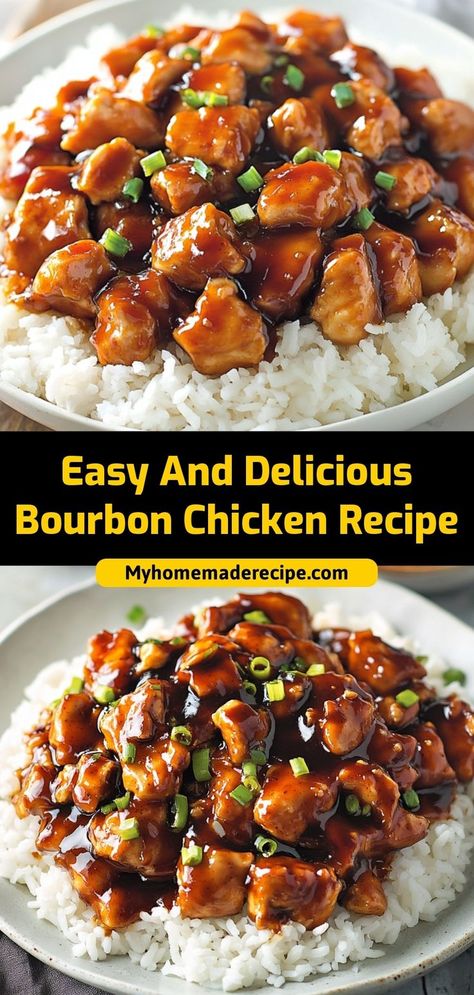 Meaty Dinner Ideas, Cubed Chicken Breast Recipes, Cubed Chicken Recipes, Easy Bourbon Chicken, Glazed Chicken Breast, Bourbon Chicken Recipe, Brown Stew Chicken, Juicy Baked Chicken, Chicken Freezer Meals