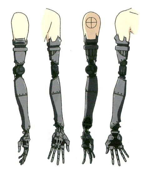 Violet Evergarden Prosthetic, Robotic Outfit Design, Mechanical Arm Reference, Black Prosthetic Arm, Prosthetics Drawing Reference, Dnd Character With Prosthetic, Robotic Limbs Art, Prosthetic Arm Drawing Reference, How To Draw Prosthetic Arm