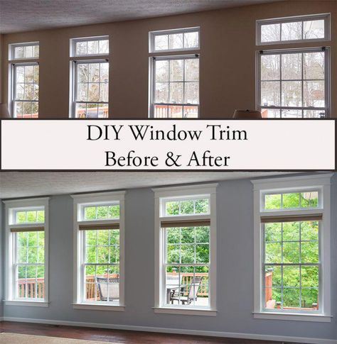 Farmhouse Facade, Home Remodeling On A Budget, Home Remodel Diy, Diy Home Remodeling, Diy Window Trim, Interior Window Trim, Remodeling On A Budget, Diy Remodeling, Remodel Basement