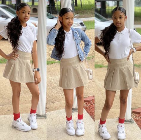 Creative Natural Hairstyles, First Day Of School Outfits, Cute Natural Hairstyles, Simple Outfits For School, School Uniform Outfits, School Uniform Fashion, Cute Birthday Outfits, First Day Of School Outfit