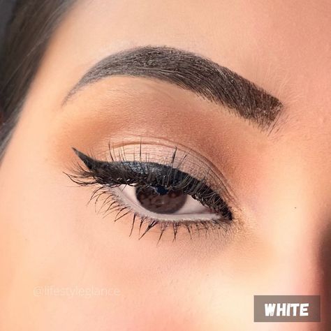 auric beauty Intensiv white Kajal - Serene White White Kajal Makeup Looks, White Kajal Eyes, White Kajal Eye Makeup, White Kajal, Thick Eyeliner, Black Eye Makeup, Indian Eyes, Face Paint Makeup, White Eyeliner