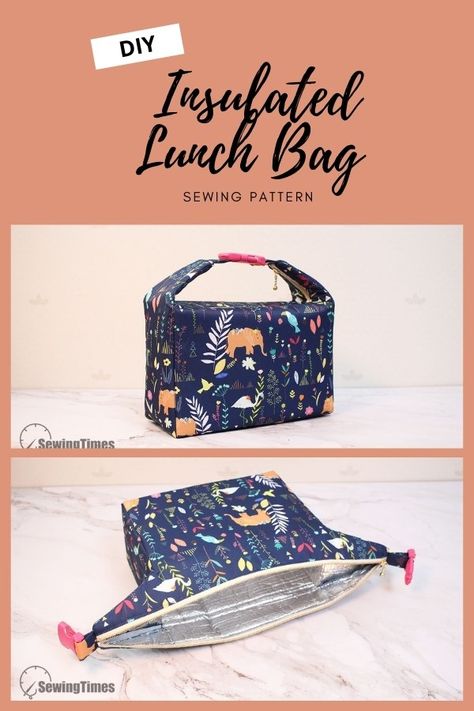 Lunch Bag Sewing Pattern, School Sewing Projects, Lunch Bag Sewing, Lunch Bag Tutorials, Fabric Lunch Bag, Lunch Bags Pattern, Diy Lunch Bag, Diy Lunch, Free Lunch