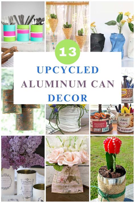 Repurpose aluminum cans instead of trashing them. The projects you can make with soda and beverage cans are endless. What a great way to save money and create unique, personalized home decor. Did you pick a favorite? Mine are the tin cans from The Graphics Fairy. Thanks for being here, Kathy The post 13 Ways To Repurpose Aluminum Cans Into Home Decor appeared first on Petticoat Junktion. Repurposed Formula Cans, Repurposed Materials Art, Painted Tin Cans, Upcycle Crafts, Tin Can Flowers, Soda Can Crafts, Recycled Tin Cans, Tin Can Art, Aluminum Can Crafts