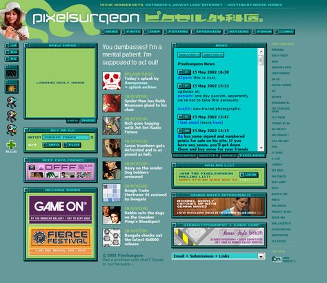 Pixelsurgeon website in 2001 Y2k Website Aesthetic, Old Website Aesthetic, 2000s Website Design, Retro Webdesign, 90s Website Aesthetic, 2000s Website, Y2k Website, Cyberpunk Website, 90s Websites