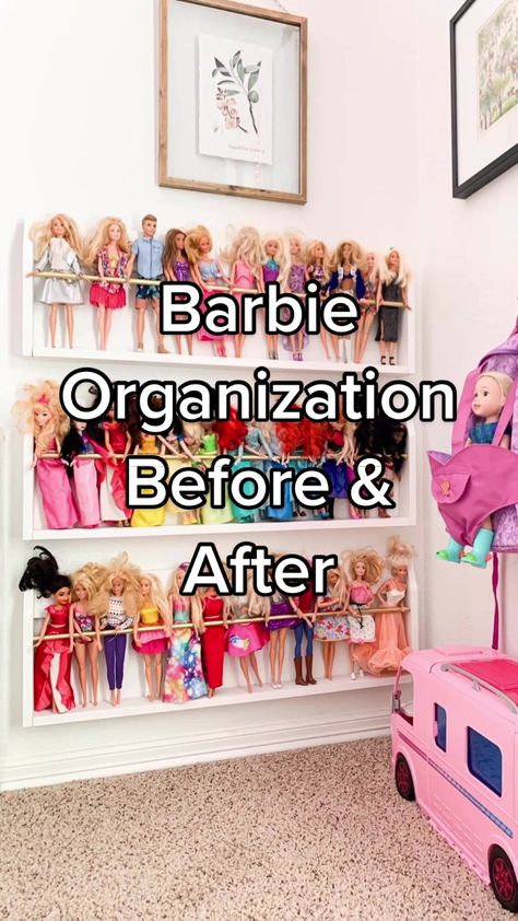 Barbie Doll Storage Ideas Organizations, Girl Dress Up Station, Barbie Dream House Storage, Barbie Organization Ideas Storage, Barbie Toy Organization, Barbie Storage Ideas Organizations, Barbie Accessories Storage, Barbie Doll Storage Ideas, Barbie Playroom