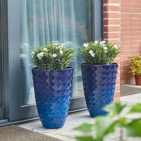 Dneisha Eco-Friendly 2-Piece Pot Planter Set Faux Ceramic, Plastic Texture, Handmade Ceramic Planters, Planter Beds, Blue Planter, Fiberglass Planters, Ceramic Texture, Tall Planters, Outdoor Storage Boxes