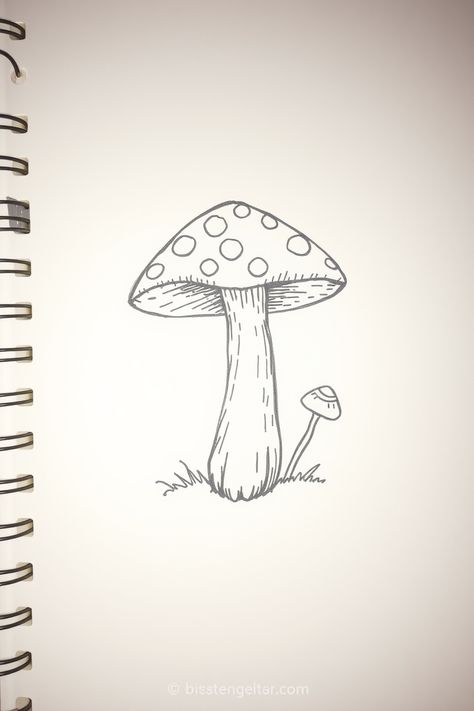 Check Out This Doodle Mushroom Drawing + 12 Other Mushroom Drawing Ideas! #drawing #drawinginspiration Mushroom Design Drawing, Simple Sketch Ideas Doodles, Mushroom Sketch Simple, Mushroom Doodle Art, Cool Mushroom Drawing, Mushroom Line Drawing, Doodle Mushroom, Mushroom Drawing Ideas, Log Drawing