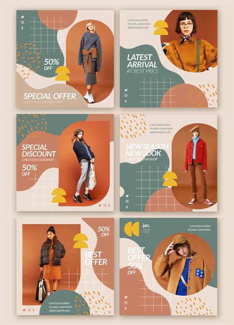 6 Fashion Instagram Post Templates PSD, AI, EPS T Shirt Instagram Post, Clothes Poster Design Graphics, Fashion Ig Post, Clothes Social Media Post, Clothing Social Media Post Design, Fashion Ads Design, Social Media Clothes, Business Banner Design, Fashion Social Media Post