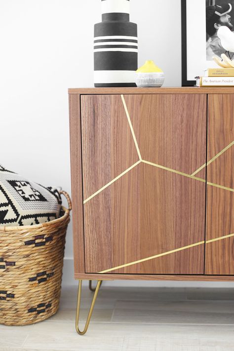 Mid Century Modern IKEA Hack Sideboard — Kristi Murphy | DIY Blog Ikea Hack Sideboard, Mid Century Modern Ikea, Rustic Patio Furniture, Hairpin Legs Diy, Ikea Sideboard, Diy Pouf, Diy Sideboard, Mid Century Modern Sideboard, Gold Room