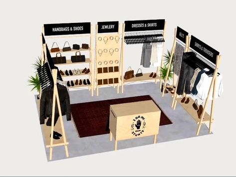 Pop Up Store Layout Design, Clothing Kiosk Design, Portable Booth Display, Clothing Stall Ideas, How To Display Clothes, Pop Up Retail Display, Fashion Booth Design Pop Up, Design Booth Fashion, Clothing Exhibition Display Ideas