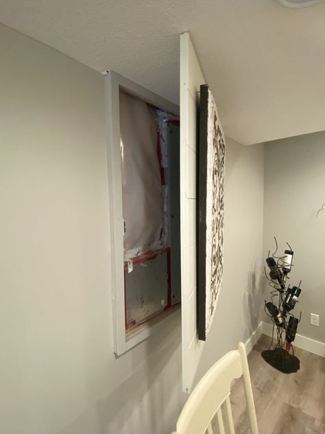 Hide A Hole In The Wall Ideas, Hidden Breaker Panel, Hiding Fuse Box Hallway, Breaker Cover Ideas, Ways To Hide Breaker Panel, Hide Electrical Panel In Bedroom, Hide Electrical Panel Living Rooms, Hidden Air Conditioner Interior Design, How To Hide A Window