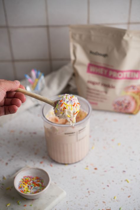 Cake Batter Protein Ice Cream: Ninja Creami Protein Ice Cream Ninja Creami, Ice Cream Ninja Creami, Cake Batter Protein, Donut Mix, Crepe Mix, Protein Donuts, Protein Fruit, Cupcake Mix, Protein Oatmeal