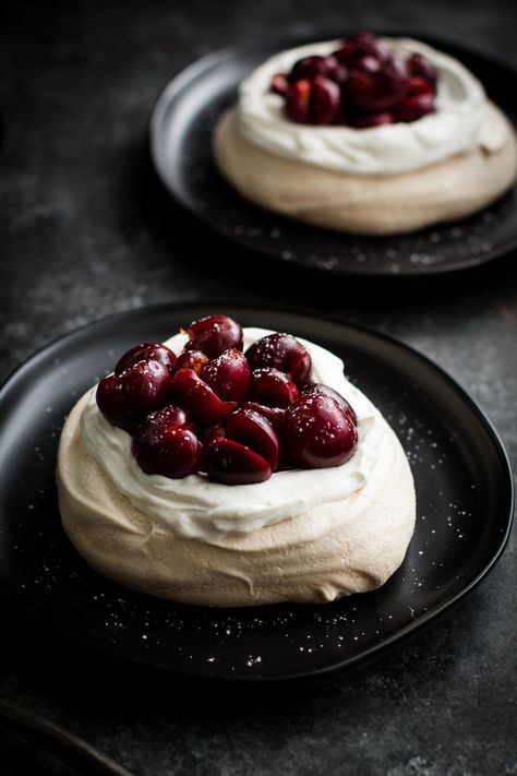 Cherry Pavlova, Easy Pavlova, Showstopper Dessert, Bourbon Cherries, Mini Pavlova, Creamed Honey, Creme Egg, Cream And Sugar, Pavlova