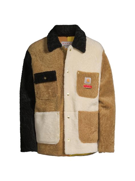 Shop Marni Marni x Carhartt Reversible Shearling Jacket | Saks Fifth Avenue High End Clothing, Utilitarian Design, Workwear Brands, End Clothing, Active Jacket, Car Coat, Shearling Jacket, Fashion House, Clothing Company