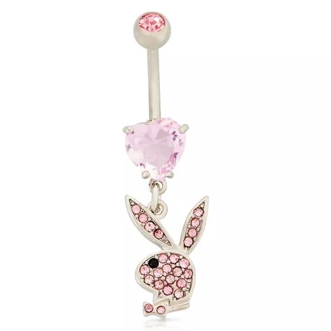 Pink Playboy Bunny, Pink Playboy, Bunny Heart, Bunny Jewelry, Belly Button Piercings, Dangle Belly Rings, Belly Piercing, Belly Button Piercing, Playboy Bunny