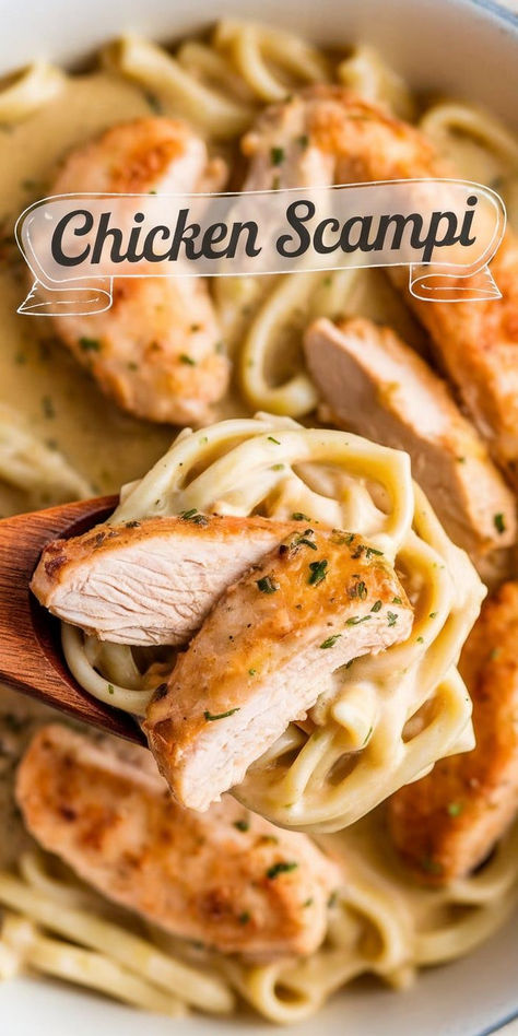 Delicious Chicken Scampi – This chicken scampi is a perfect blend of tender chicken and shrimp tossed in a rich, buttery garlic sauce. Served over pasta, it’s a flavor-packed dish that’s quick and easy to make. Scampi Sauce Recipe Chicken, Instant Pot Chicken Scampi, Scampi Sauce Recipe No Wine, Crockpot Chicken Scampi, Chicken Scampi Recipe Without Wine, Chicken Scampi Sauce Recipe, Chicken And Shrimp Scampi, Easy Chicken Scampi Recipe, Easy Chicken Scampi