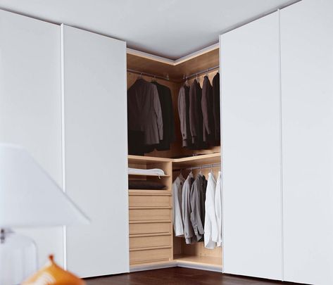 Wardrobe Corner Design, Corner Closet Ideas, L Shape Wardrobe Design, Fitted Wardrobe Interiors, Wardrobe Corner, Corner Wardrobe Closet, Corner Closet, Fitted Bedroom Furniture, Corner Wardrobe