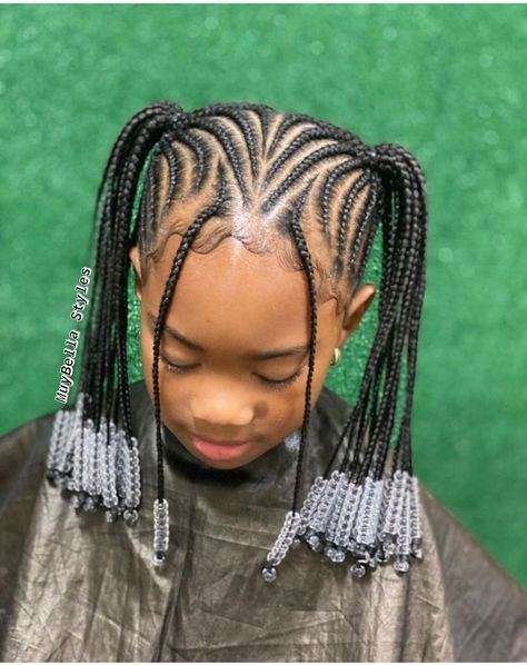 Cornrow In Two Hairstyles, Braided Cornrow Hairstyles For Kids, Lil Girl Hairstyles Braids, Braided Hairstyles With Beads, Girl Braided Hairstyles, Girls Braided Hairstyles Kids, Hairstyles With Beads, Kids Cornrow Hairstyles, Toddler Braided Hairstyles