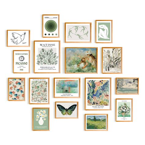 PRICES MAY VARY. Our set of 17 pcs wall art come in standard sizes: 10 pcs 5"x7", 4 pcs 6"x8" and 3 pcs 8"x10", making them easy to frame and display on your walls as soon as they arrive. Transform your walls into an art gallery with our collection of high-quality prints and posters that will elevate your space and bring it to life Elevate Your Room Décor with Chic Sage Green Matisse Wall Art Prints: Perfect for Adding a Pop of Color to Your Bedroom, Living Room, or Office Aesthetic - Create a C Gallery Wall Ideas With Plants, Earthy Gallery Wall, Dorm Wall Decor Diy, Matisse Bedroom, Edgy Apartment, Bedroom Aesthetic Wall Decor, Collage Wall Ideas, Wall Decor Living Room Apartment, Colorful Wall Prints