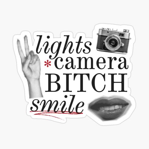 Get my art printed on awesome products. Support me at Redbubble #RBandME: https://www.redbubble.com/i/sticker/I-can-do-it-with-a-broken-heart-lights-camera-bitch-smile-by-karma-style/161151831.EJUG5?asc=u Iconic Stickers, Digital Journal Stickers, Smile Sticker, Love Collage, Heart Lights, Taylor Swift Posters, Scrapbook Stickers Printable, Light Camera, Phone Stickers