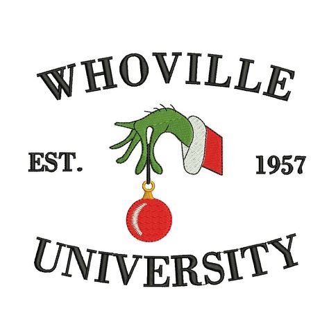 Whoville University Embroidery Design **INSTANT DOWNLOAD** (width x height) SIZE: 3.9" x 3.43" // 99 mm x 87 mm // Stitches: 9198 SIZE: 4.53" x 3.86" // 115 mm x 98 mm // Stitches: 10138 SIZE: 5.12" x 4.36" // 130 mm x 111 mm // Stitches: 11406 SIZE: 5.91" x 5.03" // 150 mm x 128 mm // Stitches: 13226 SIZE: 7.09" x 6.04" // 180 mm x 153 mm // Stitches: 17197 Once your payment is processed, you will receive an email from Etsy. The email contains a link to download your item. You will be able to download your 1zipped file containing the following formats: Format DST EXP JEF HUS PCS PEC PES VIP VP3 XXX JEF - Janome/Elma/Kenmore XXX-Singer PES-Deco/Brother/Babylock VIP-Husqvarna/Viking/Pfaff VP3-Husqvarna/Viking/Pfaff HUS-Husqvarna/Viking EXP-Bernina, Melco DST-Tajima, Brother, Barudan, Babylo Whoville University Svg Free, Grinch Embroidery Design, Grinch Embroidery, Christmas Machine Embroidery Designs, Whoville University, Christmas Widgets, Mom Embroidery, Fun Embroidery, Holiday Swag