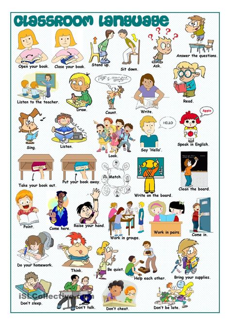 Classroom Commands, Esl Vocabulary, Esl Classroom, English For Beginners, Language Worksheets, Picture Dictionary, English Worksheets For Kids, Kids English, English Classroom