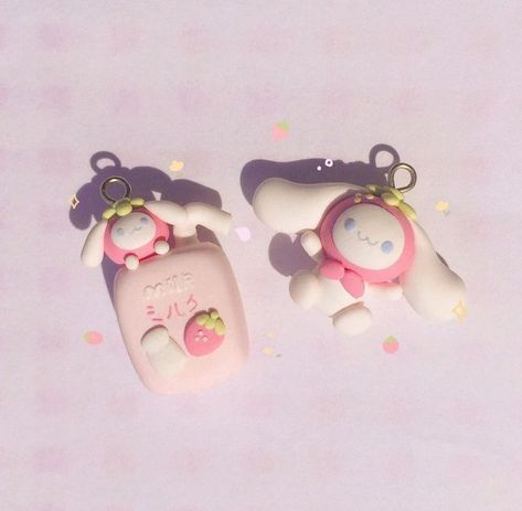 Polymer Clay Sanrio, Kuromi Clay Art, Sanrio Clay Art, Sanrio Clay, Kawaii Clay Charms, Easy Clay Sculptures, Clay Keychain, Tanah Liat, Clay Diy Projects